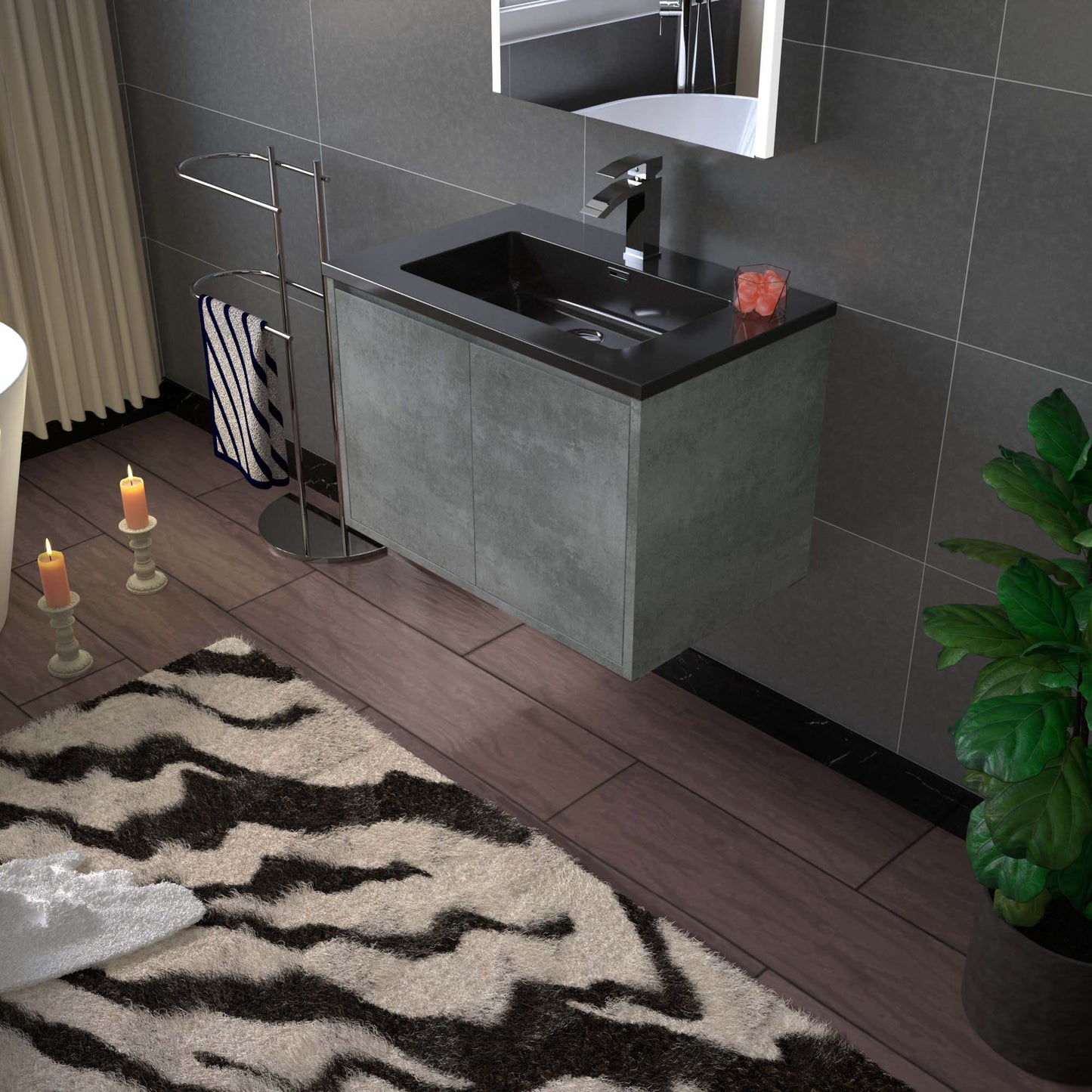 WOODBRIDGE 24 in. W x 19 in. D Bathroom Vanity in Gray with Quartz Sand Composite Vanity Top in Matte Black, with Stainless Steel Frame