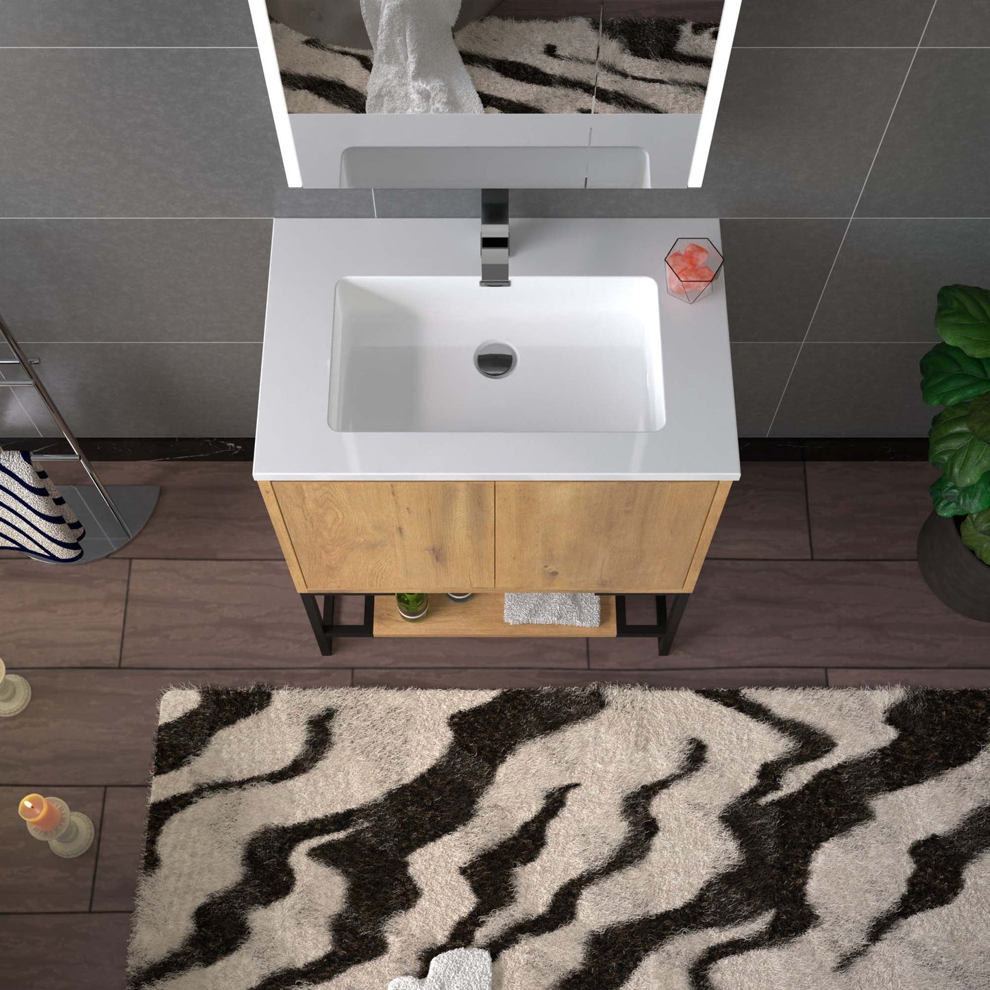 WOODBRIDGE 23-5/8 in. W x 18-7/8 in. D Bathroom Vanity in Oak with Resin Composite Vanity Top in Glossy White, with Stainless Steel Frame