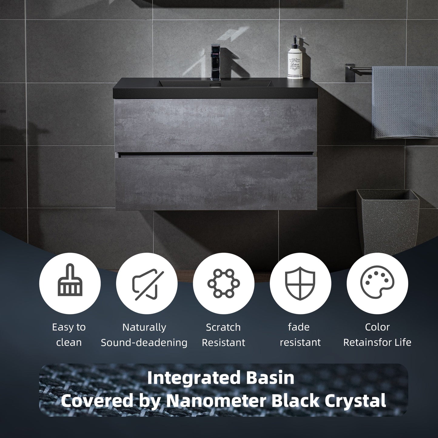 WOODBRIDGE 23-5/8 in. W x 19-5/8 in. D Wall Mounted Floating Bathroom Vanity in Gray with Quartz Sand Composite Vanity Top in Matte Black