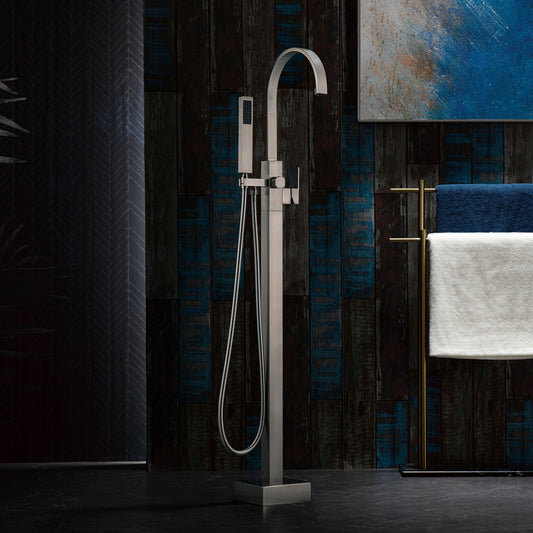 WOODBRIDGE F0060BN Contemporary Single Handle Floor Mount Freestanding Tub Filler Faucet with Hand Shower
