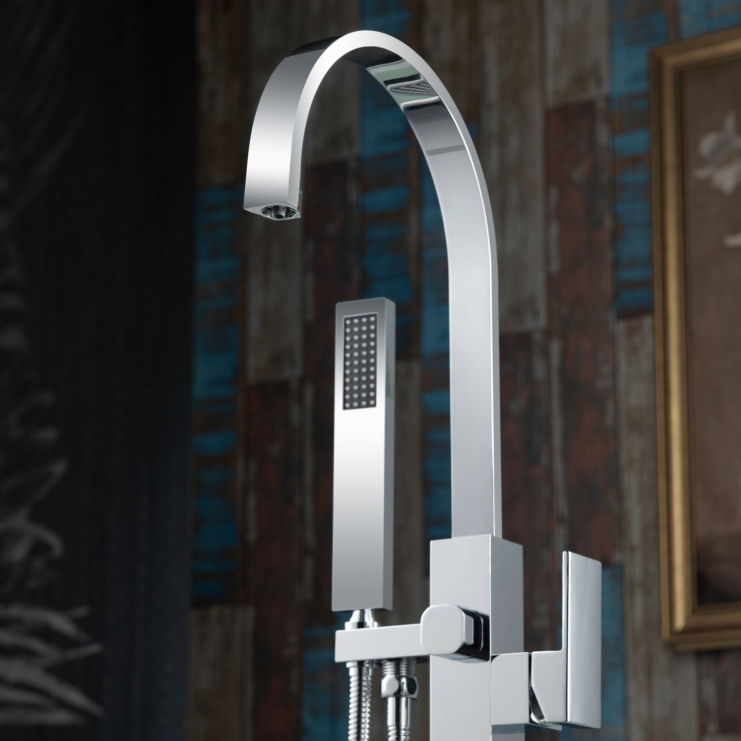 WOODBRIDGE F0060BN Contemporary Single Handle Floor Mount Freestanding Tub Filler Faucet with Hand Shower