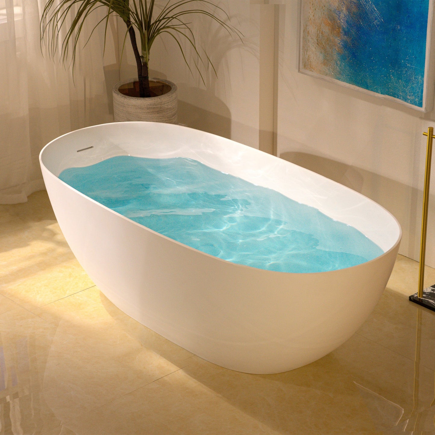 WOODBRIDGE 61-1/4" L x 30-3/4" W Stone Resin Luxury Contemporary Solid Surface Freestanding Soaking Bathtub