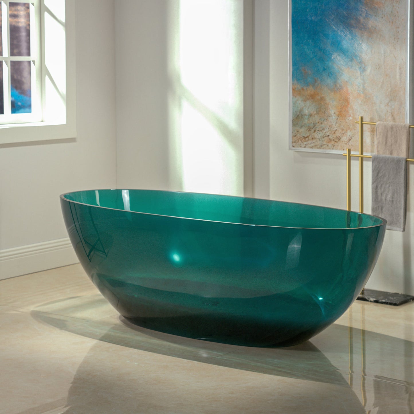 WOODBRIDGE 65-3/8" L x 29-1/8" W Transparent Green Stone Resin Freestanding Soaking Tub