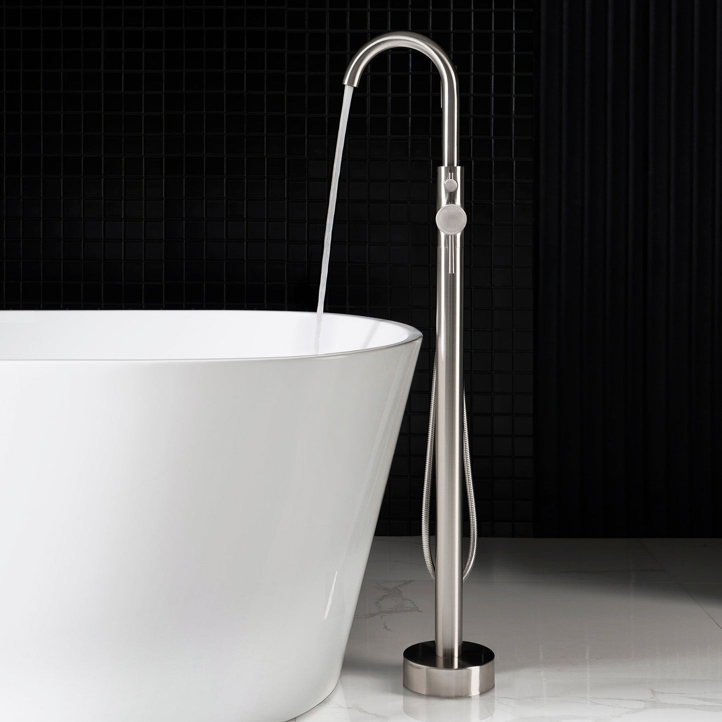 WOODBRIDGE F0001BNRD Contemporary Single Handle Floor Mount Freestanding Tub Filler Faucet with Hand shower