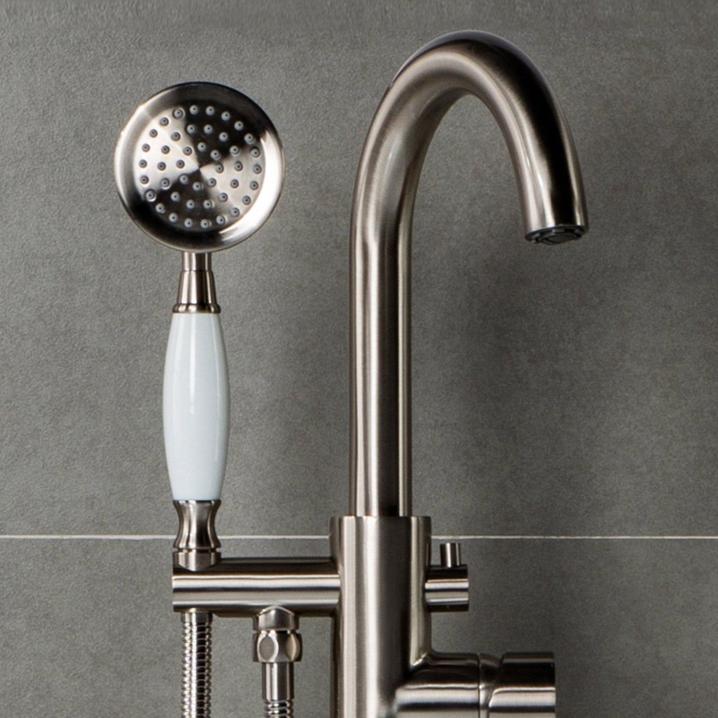WOODBRIDGE WOODBRIDGEE F0001BNVT Contemporary Single Handle Floor Mount Freestanding Tub Filler Faucet with Hand shower