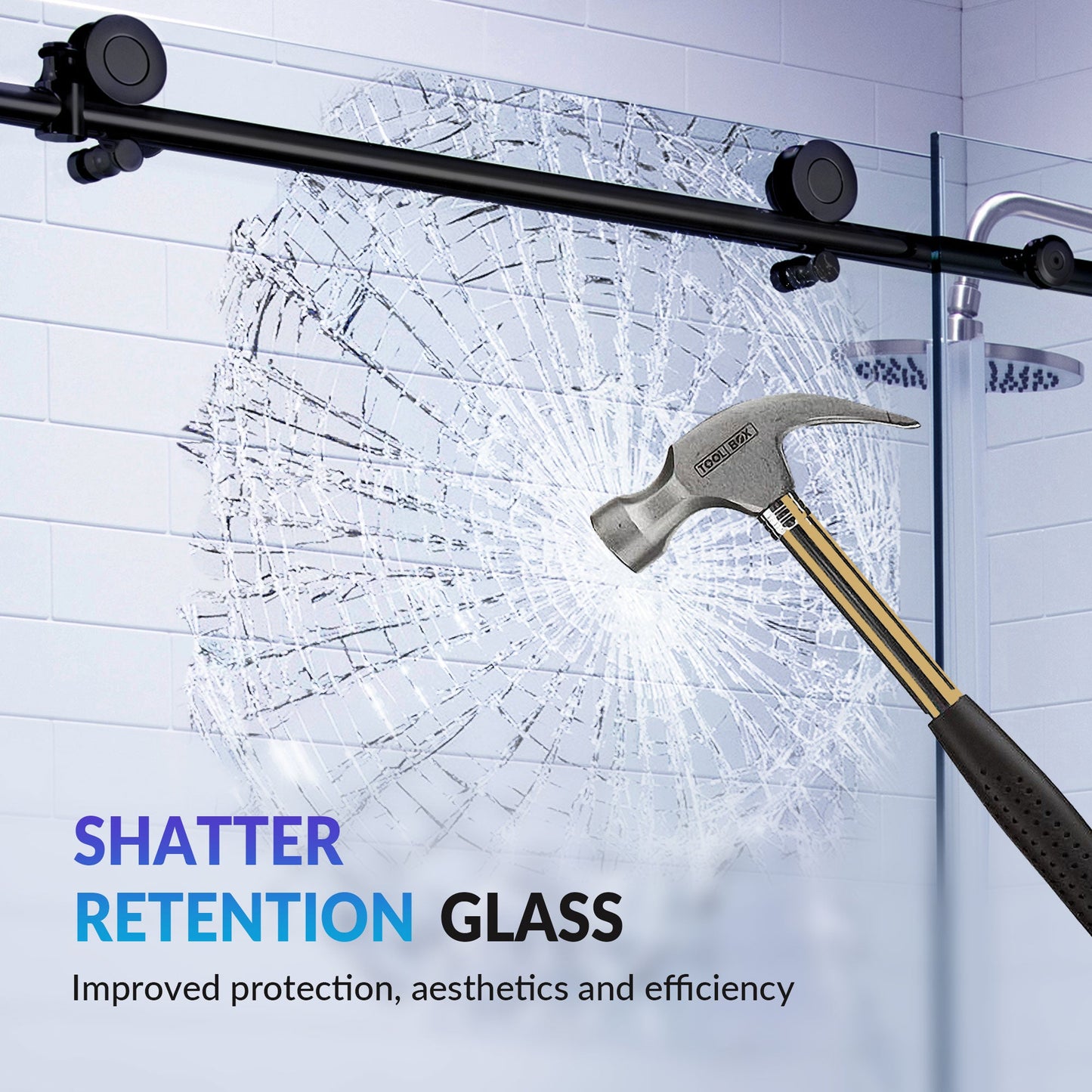 WOODBRIDGE Frameless Single Sliding Shower Doors, 57.5-60" Width x 62"Height with 3/8"(10mm) Clear Tempered Glass, Soft Close System and Explosion-Proof Film