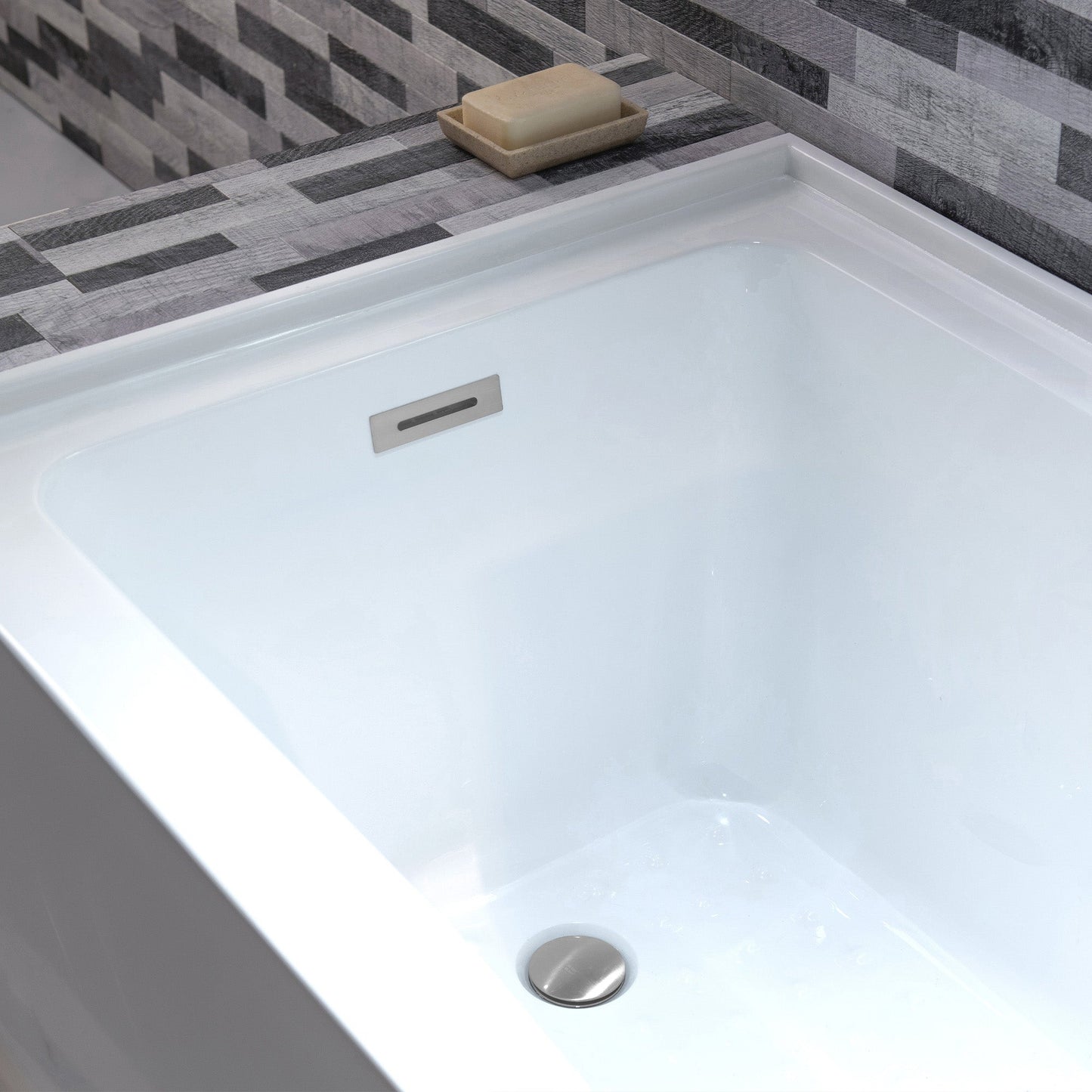 WOODBRIDGE 60" Acrylic Rectangular Alcove Soaking Bathtub in White with Left Drain