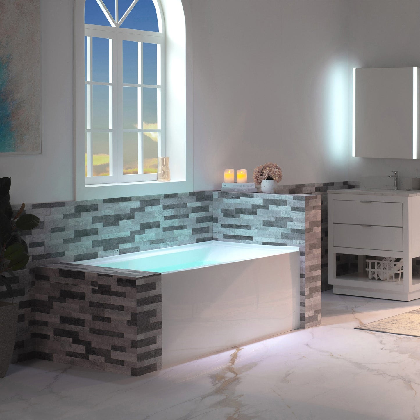 WOODBRIDGE 60" Acrylic Rectangular Alcove Soaking Bathtub in White with Left Drain