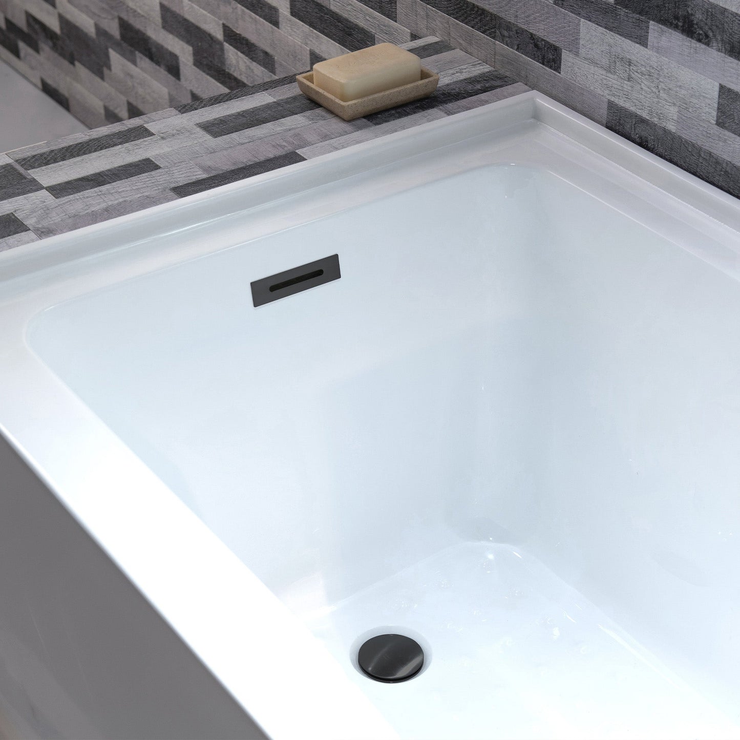 WOODBRIDGE 60" Acrylic Rectangular Alcove Soaking Bathtub in White with Left Drain