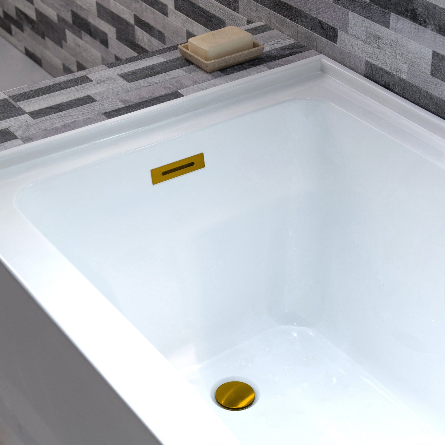 WOODBRIDGE 60" Acrylic Rectangular Alcove Soaking Bathtub in White with Left Drain