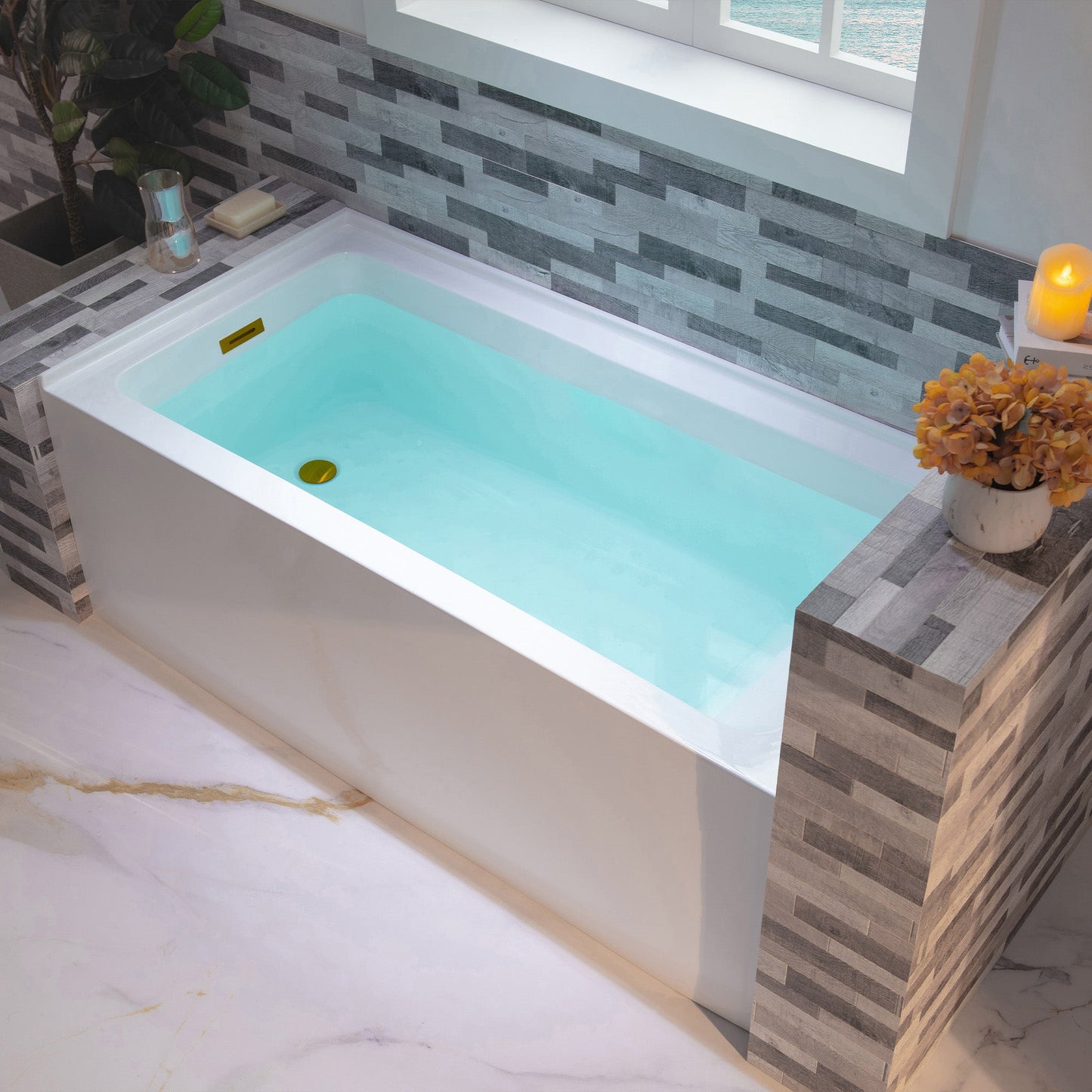 WOODBRIDGE 60" Acrylic Rectangular Alcove Soaking Bathtub in White with Left Drain
