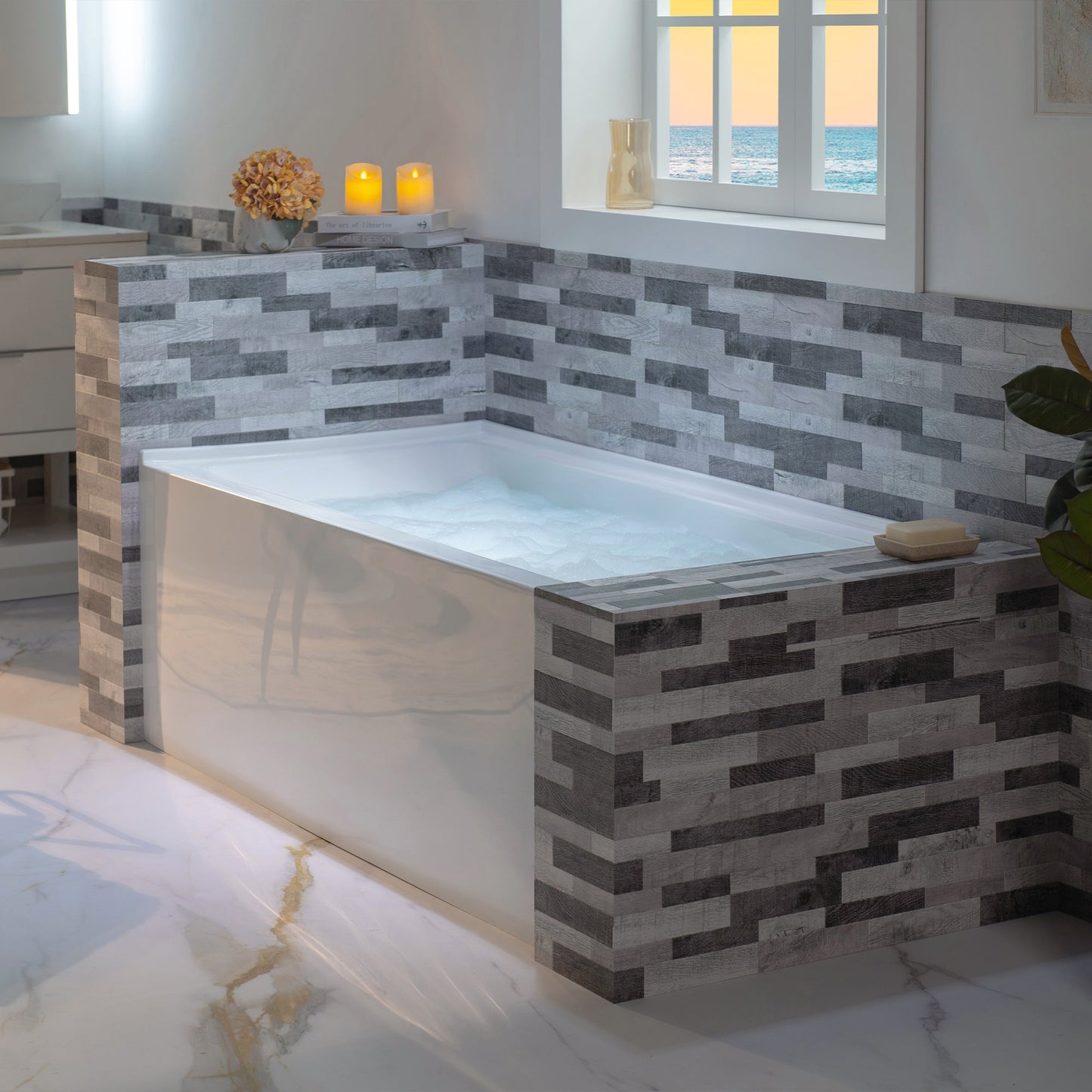 WOODBRIDGE 60" Acrylic Rectangular Alcove Soaking Bathtub in White with Right Drain