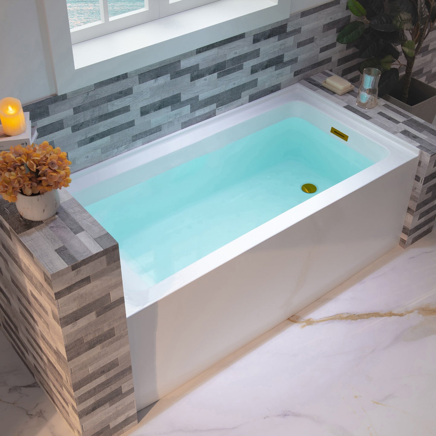WOODBRIDGE 60" Acrylic Rectangular Alcove Soaking Bathtub in White with Right Drain