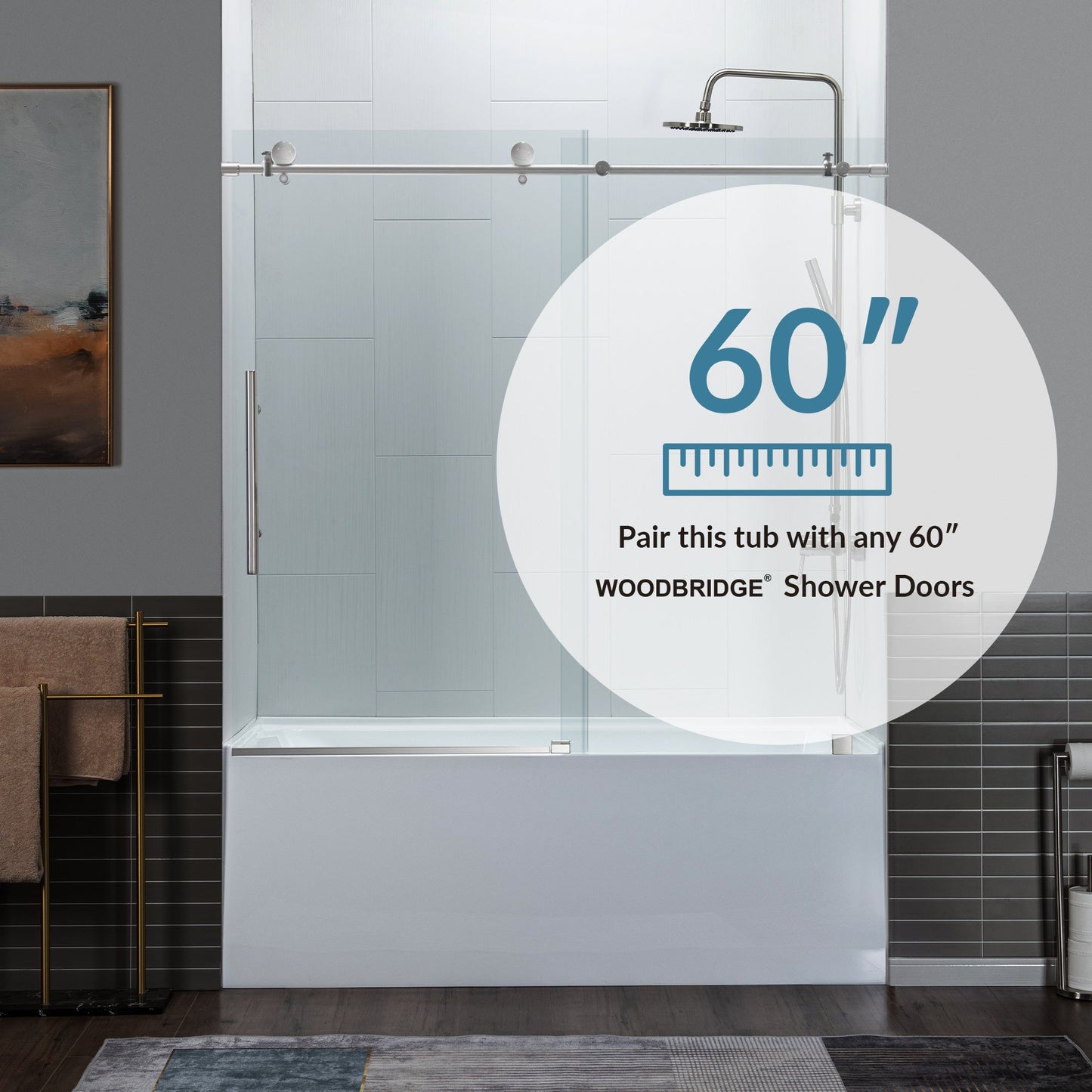 WOODBRIDGE 60" Acrylic Rectangular Alcove Soaking Bathtub in White with Right Drain
