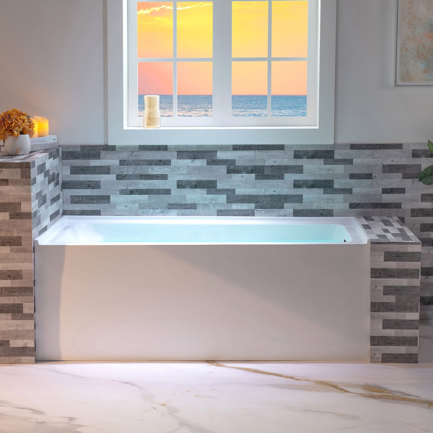 WOODBRIDGE 60" Acrylic Rectangular Alcove Soaking Bathtub in White with Right Drain