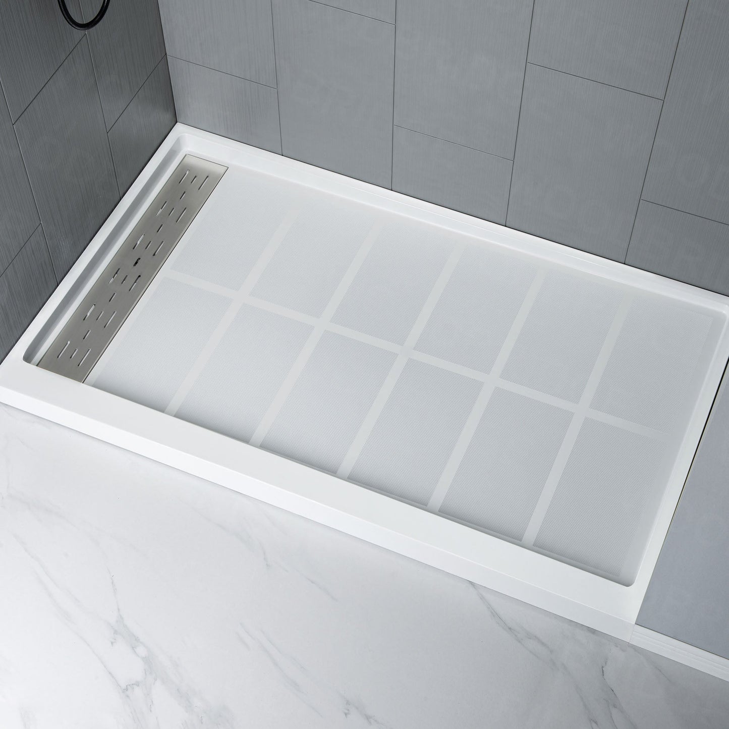 Best Seller WOODBRIDGE Solid Surface 60" W x 96" H Tile Tub and Shower Wall Panel Surround, Quick Install, Cuttable, Stacked Block in a Staggered Vertical Pattern
