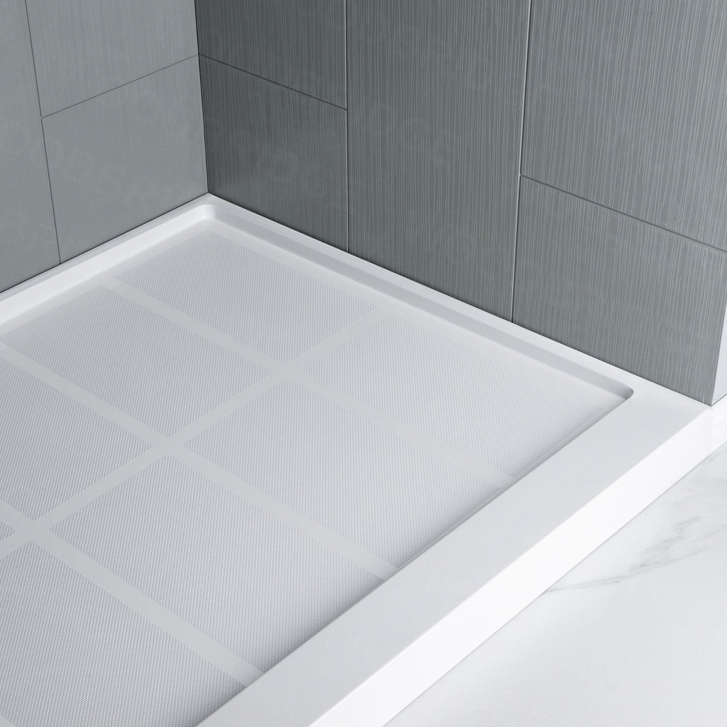 Best Seller WOODBRIDGE Solid Surface 60" W x 96" H Tile Tub and Shower Wall Panel Surround, Quick Install, Cuttable, Stacked Block in a Staggered Vertical Pattern
