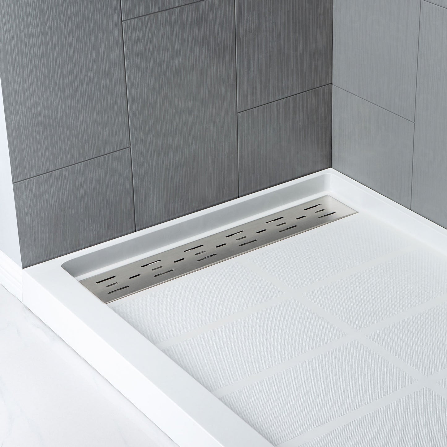 Best Seller WOODBRIDGE Solid Surface 60" W x 96" H Tile Tub and Shower Wall Panel Surround, Quick Install, Cuttable, Stacked Block in a Staggered Vertical Pattern