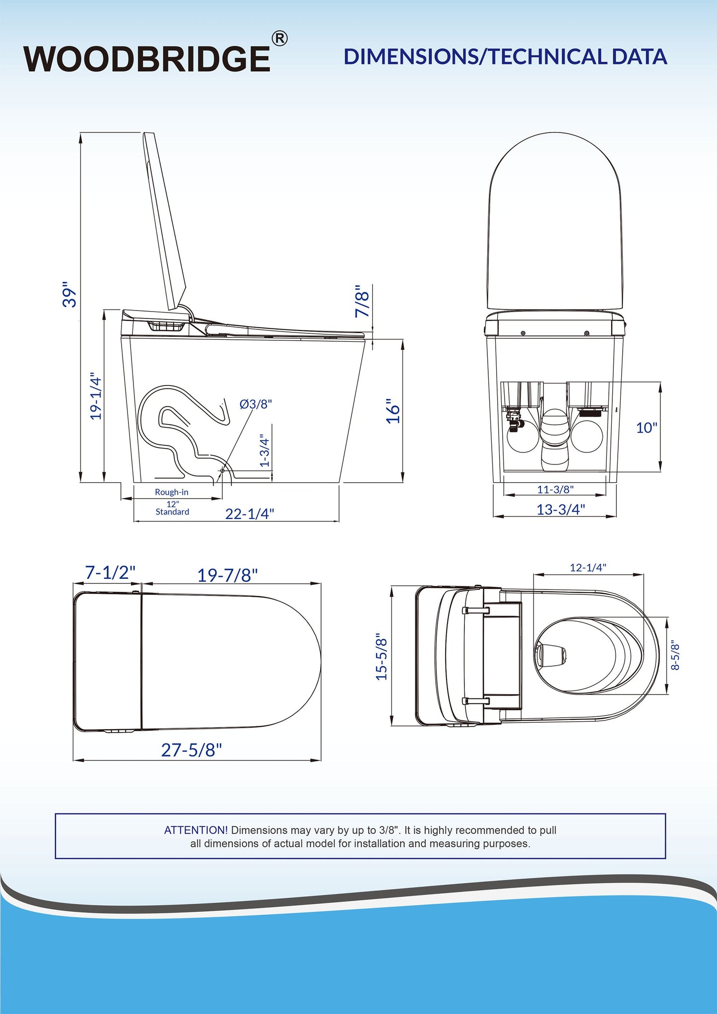WOODBRIDGE Intelligent Smart Bidet Toilet, Auto Open & Close, Auto Quiet Flush, Backup Mechanical Flush, and Advanced Deodorization, White, B0980S