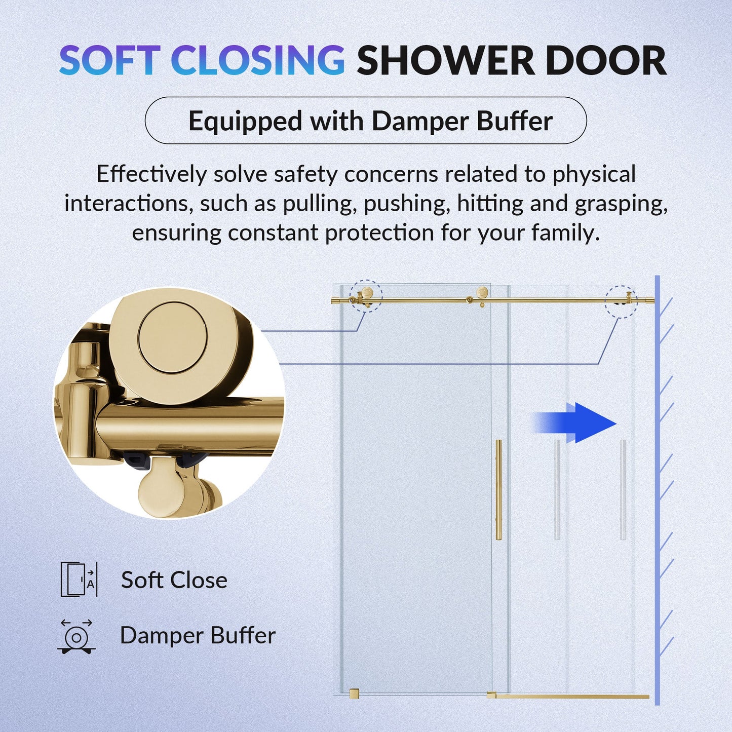 WOODBRIDGE Frameless Single Sliding Shower Doors, 45.5-48" Width x 76"Height with 3/8"(10mm) Clear Tempered Glass, Soft Close System and Explosion-Proof Film