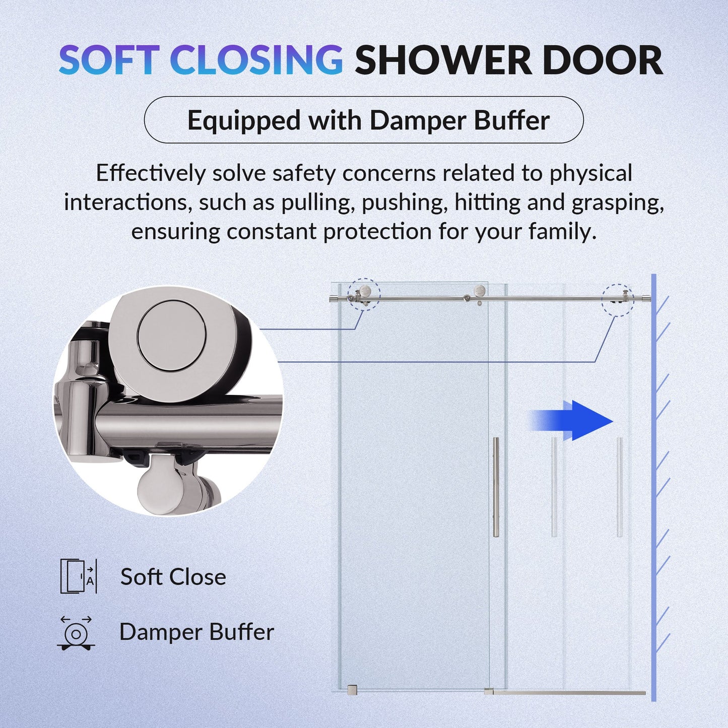 WOODBRIDGE Frameless Sliding Shower Doors with Soft Close System, 56-60" Width x 76"Height with 3/8"(10mm) Clear Tempered Glass