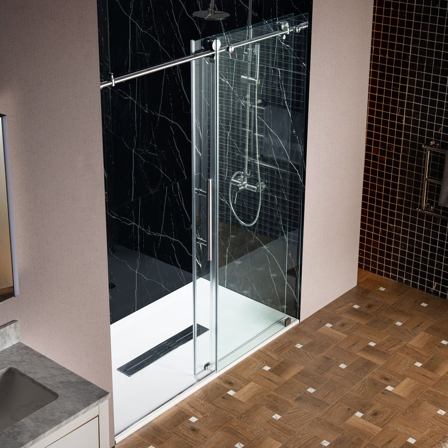 WOODBRIDGE Frameless Sliding Shower Doors with Soft Close System, 56-60" Width x 76"Height with 3/8"(10mm) Clear Tempered Glass