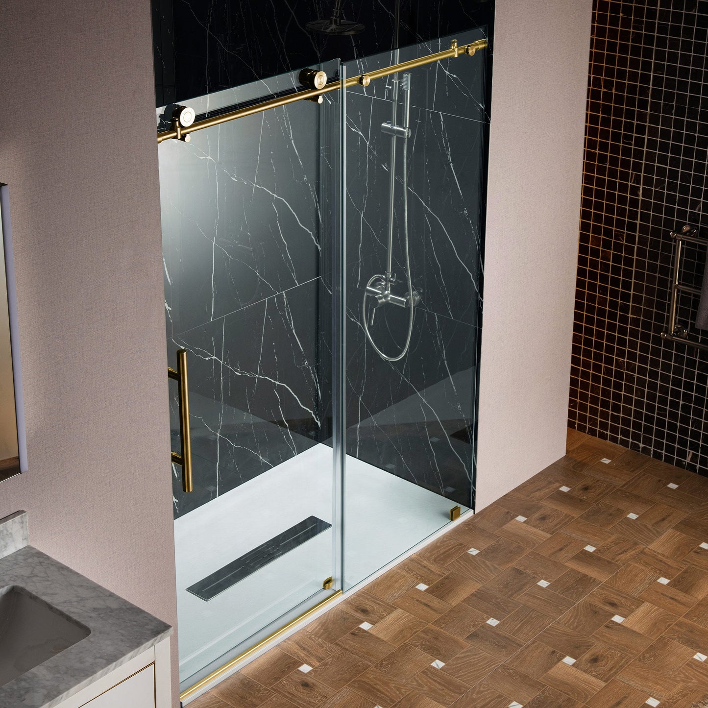WOODBRIDGE Frameless Sliding Shower Doors with Soft Close System, 56-60" Width x 76"Height with 3/8"(10mm) Clear Tempered Glass