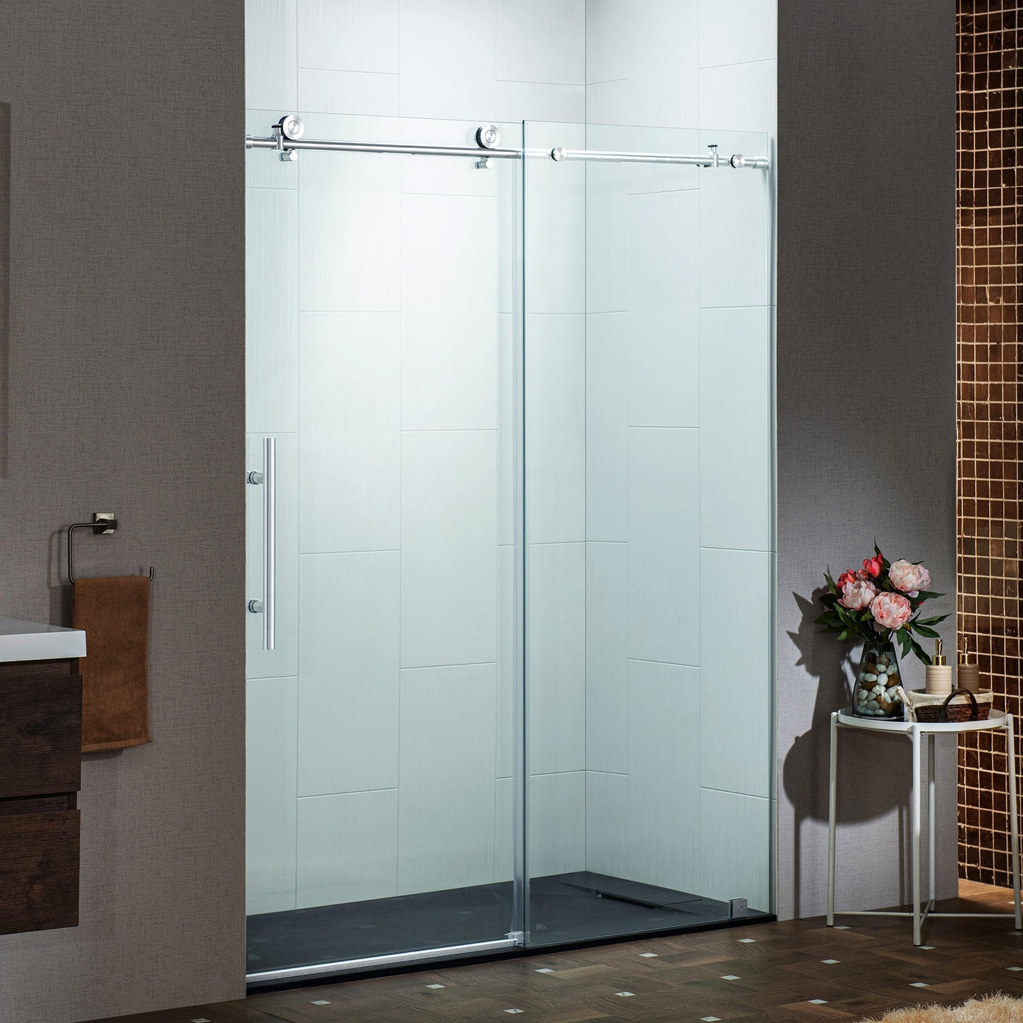 WOODBRIDGE Frameless Sliding Shower Doors with Soft Close System, 56-60" Width x 76"Height with 3/8"(10mm) Clear Tempered Glass