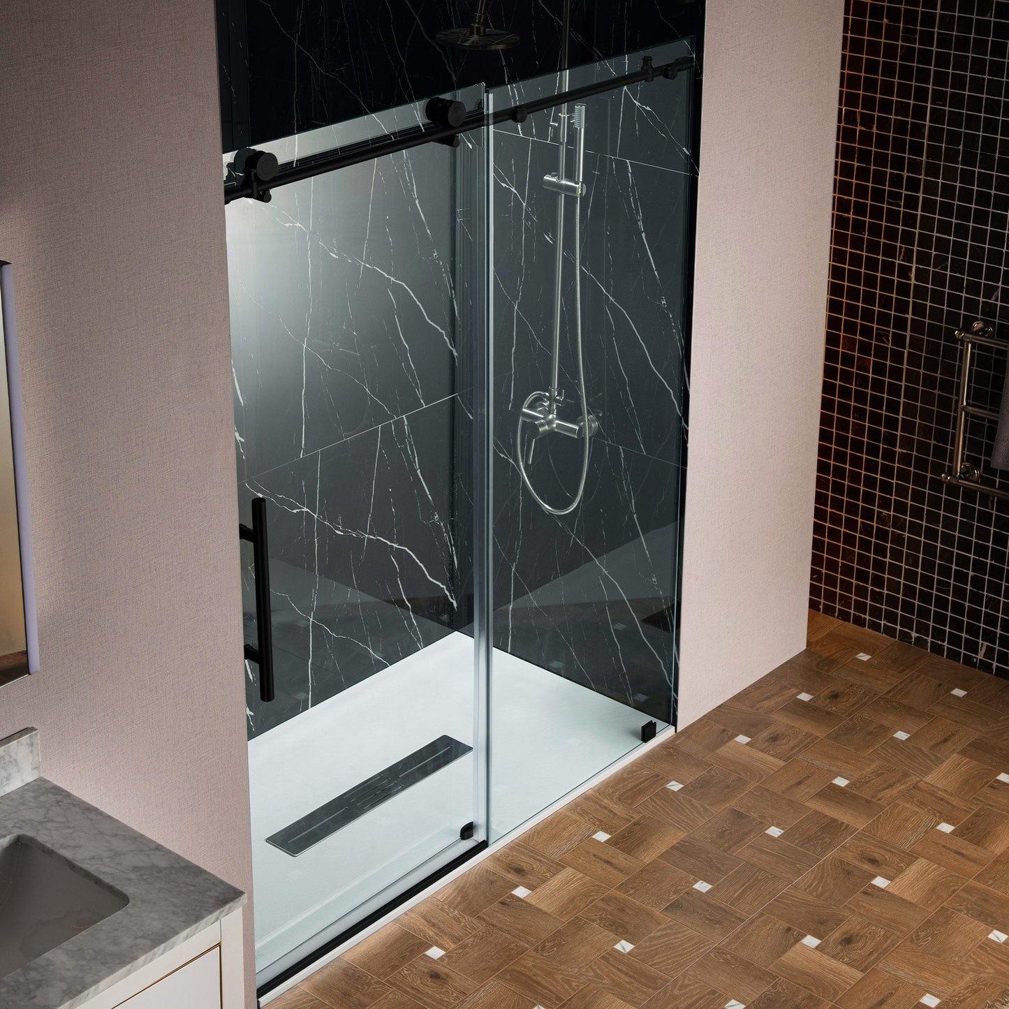 WOODBRIDGE Frameless Sliding Shower Doors with Soft Close System, 56-60" Width x 76"Height with 3/8"(10mm) Clear Tempered Glass