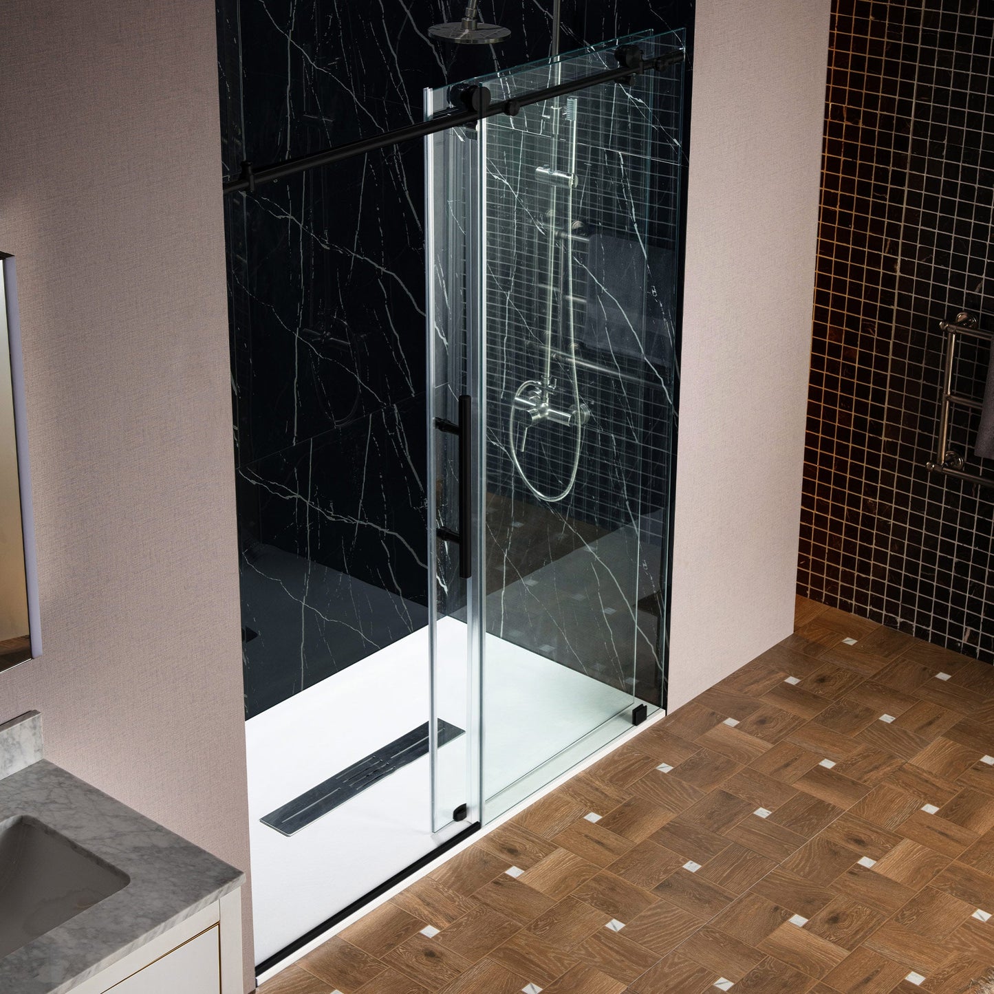 WOODBRIDGE Frameless Sliding Shower Doors with Soft Close System, 56-60" Width x 76"Height with 3/8"(10mm) Clear Tempered Glass