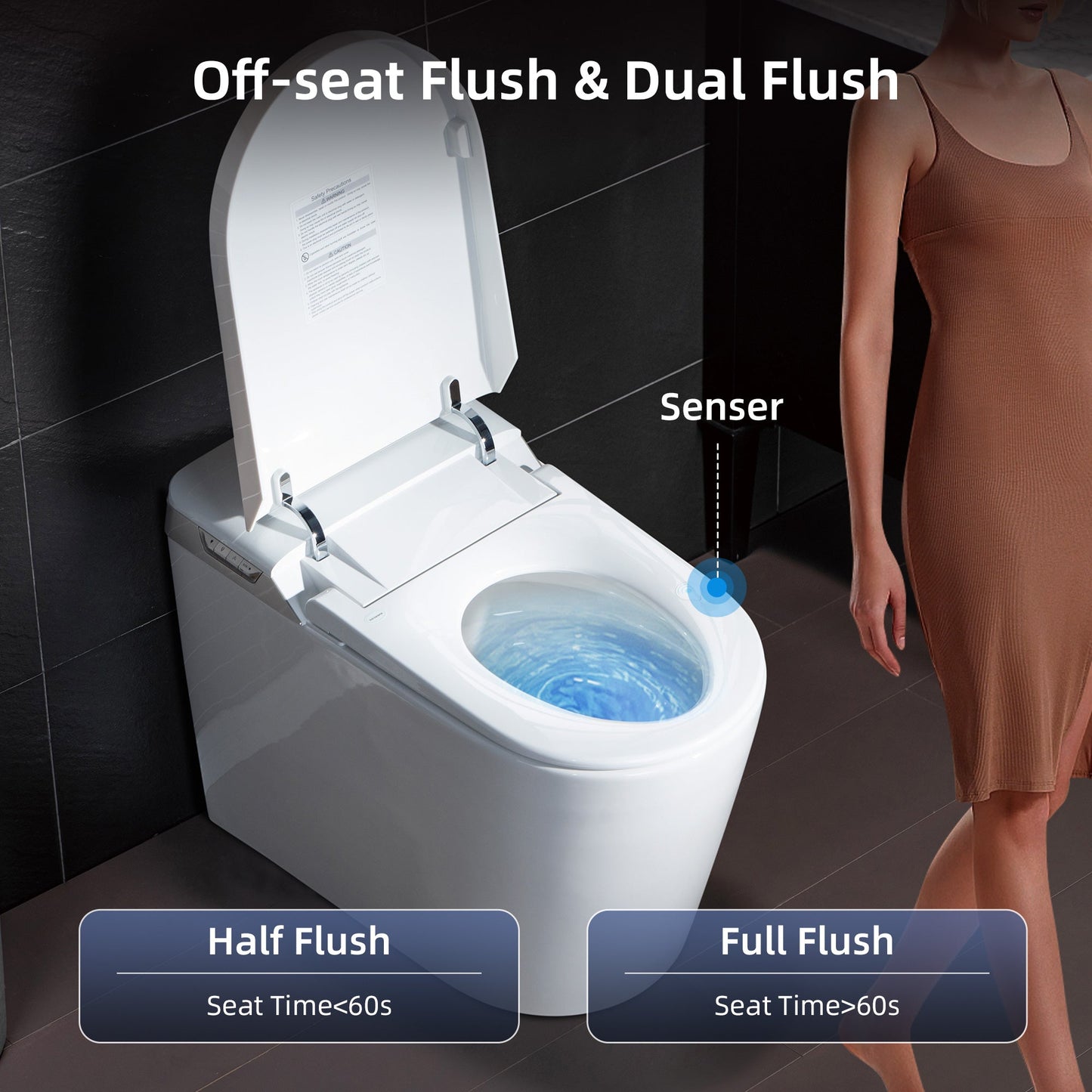 WOODBRIDGE Intelligent Smart Bidet Toilet, Auto Open & Close, Auto Quiet Flush, Backup Mechanical Flush, and Advanced Deodorization, White, B0980S