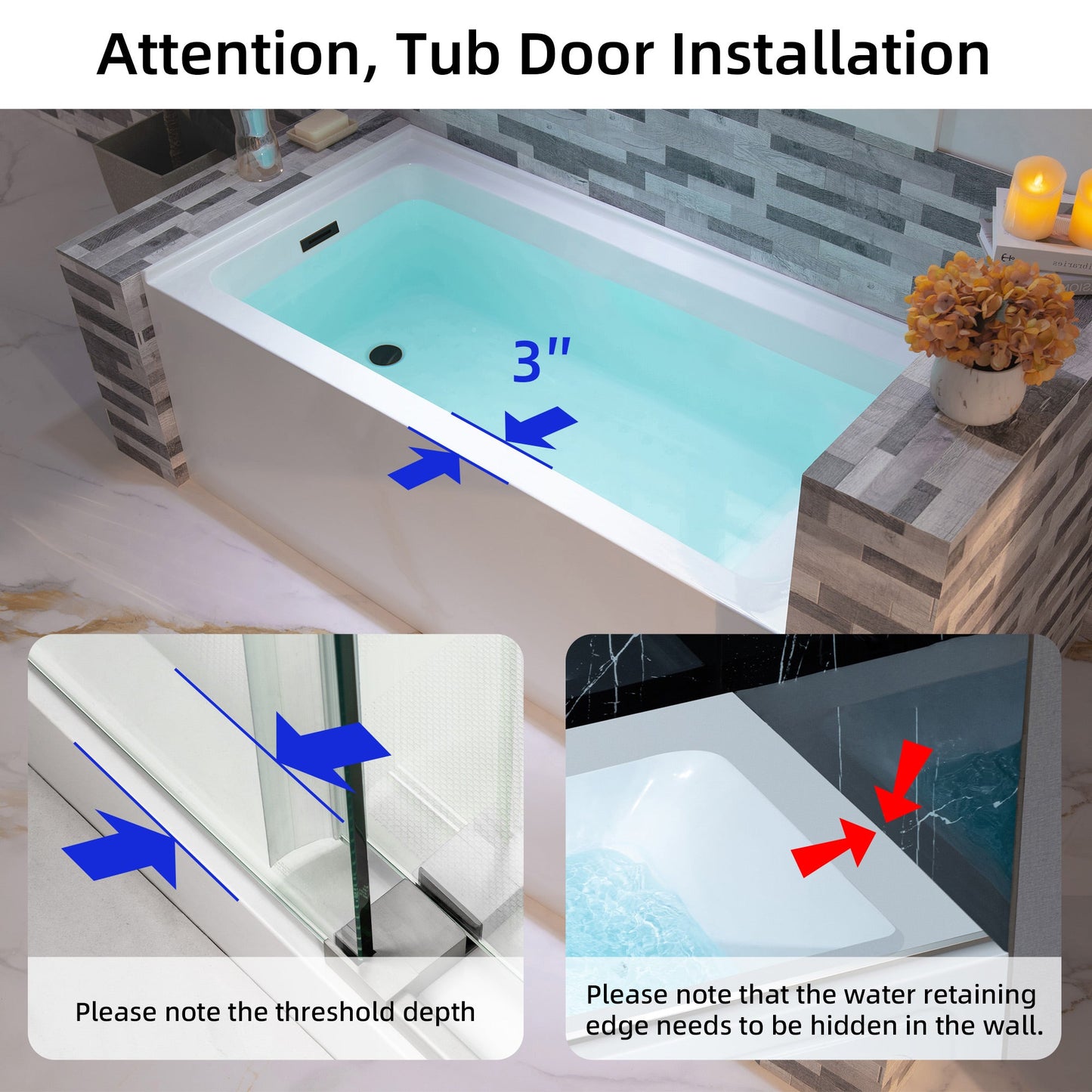 WOODBRIDGE 60" Acrylic Rectangular Alcove Soaking Bathtub in White with Left Drain