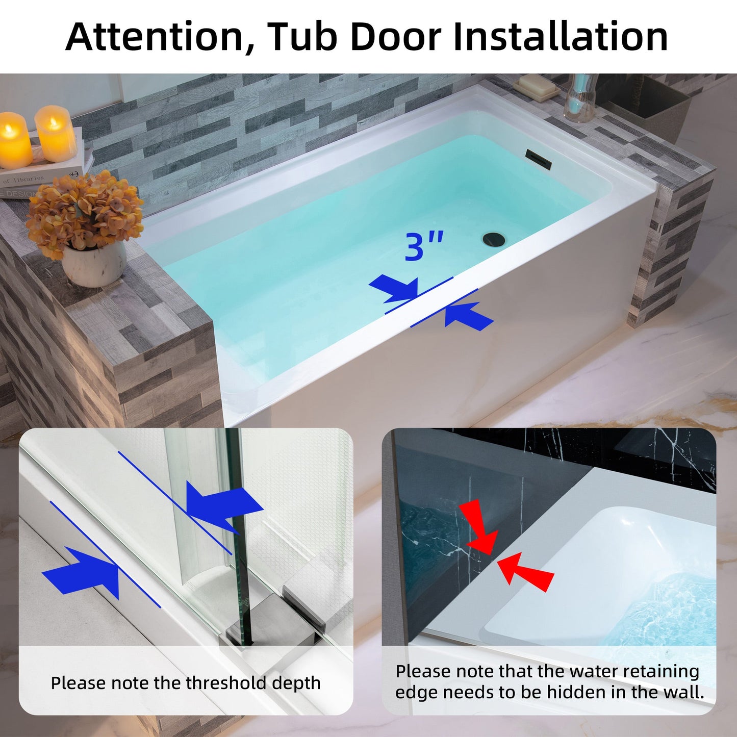 WOODBRIDGE 60" Acrylic Rectangular Alcove Soaking Bathtub in White with Right Drain