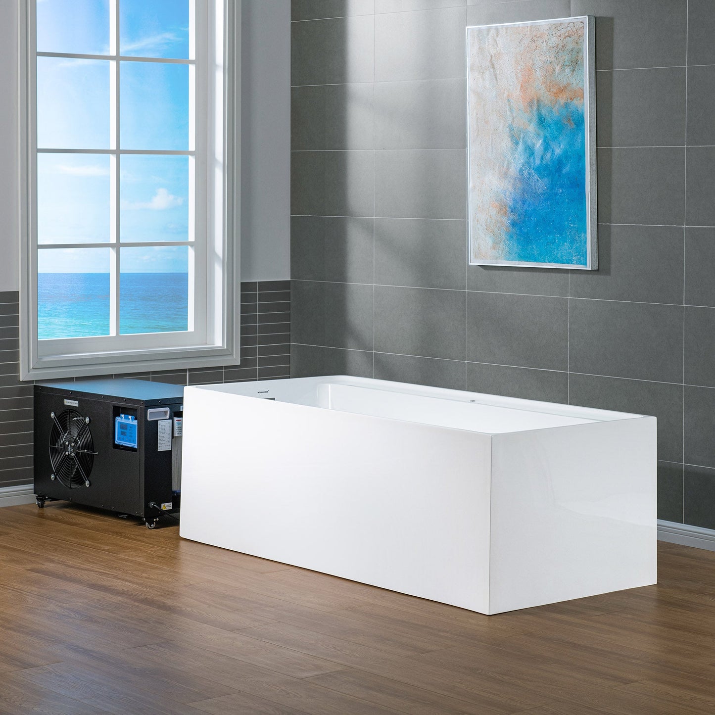 WOODBRIDGE 67" L x 31-1/2" W Freestanding Acrylic Cold Plunge Ice Tub with Chiller and Heater, Ozone sanitation, Filter circulation system, Insulated tub cover