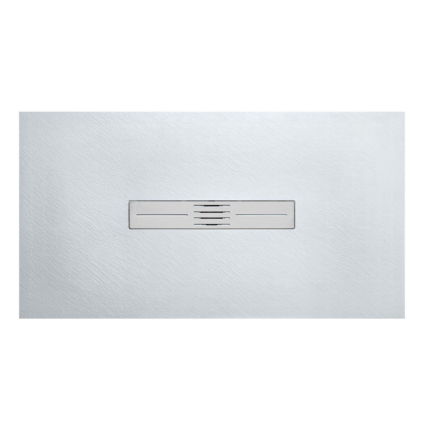 WOODBRIDGE 59 in L x 35.4 in W Zero Threshold End Drain Shower Base with Center Drain Placement, Matching Decorative Drain Plate and Tile Flange, Wheel Chair Access, Low Profile