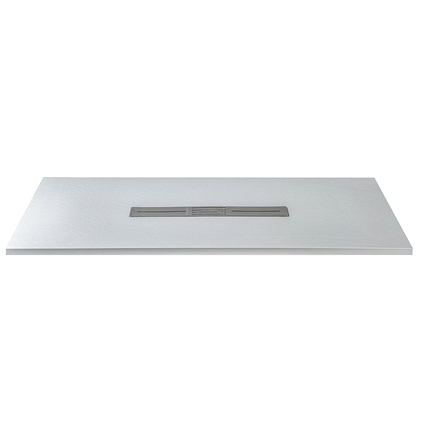 WOODBRIDGE 59 in L x 35.4 in W Zero Threshold End Drain Shower Base with Center Drain Placement, Matching Decorative Drain Plate and Tile Flange, Wheel Chair Access, Low Profile