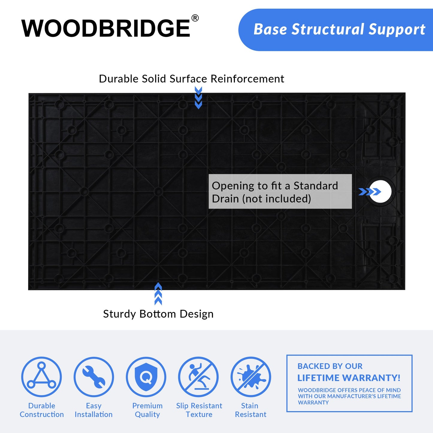 WOODBRIDGE 60 in L x 35.4 in W Zero Threshold End Drain Shower Base with Reversible Drain Placement, Matching Decorative Drain Plate and Tile Flange, Wheel Chair Access, Low Profile