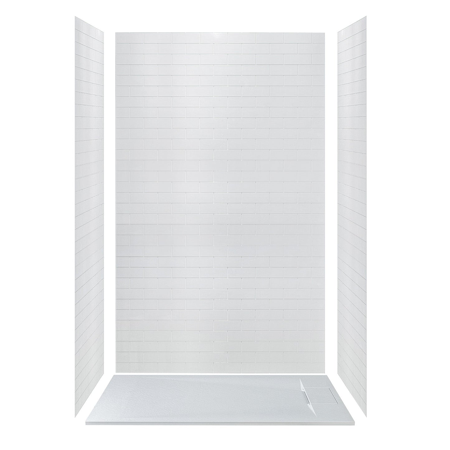 WOODBRIDGE 47.5 in L x 31.5 in W Zero Threshold End Drain Shower Base with Reversible Drain Placement, Matching Decorative Drain Plate and Tile Flange, Wheel Chair Access, Low Profile