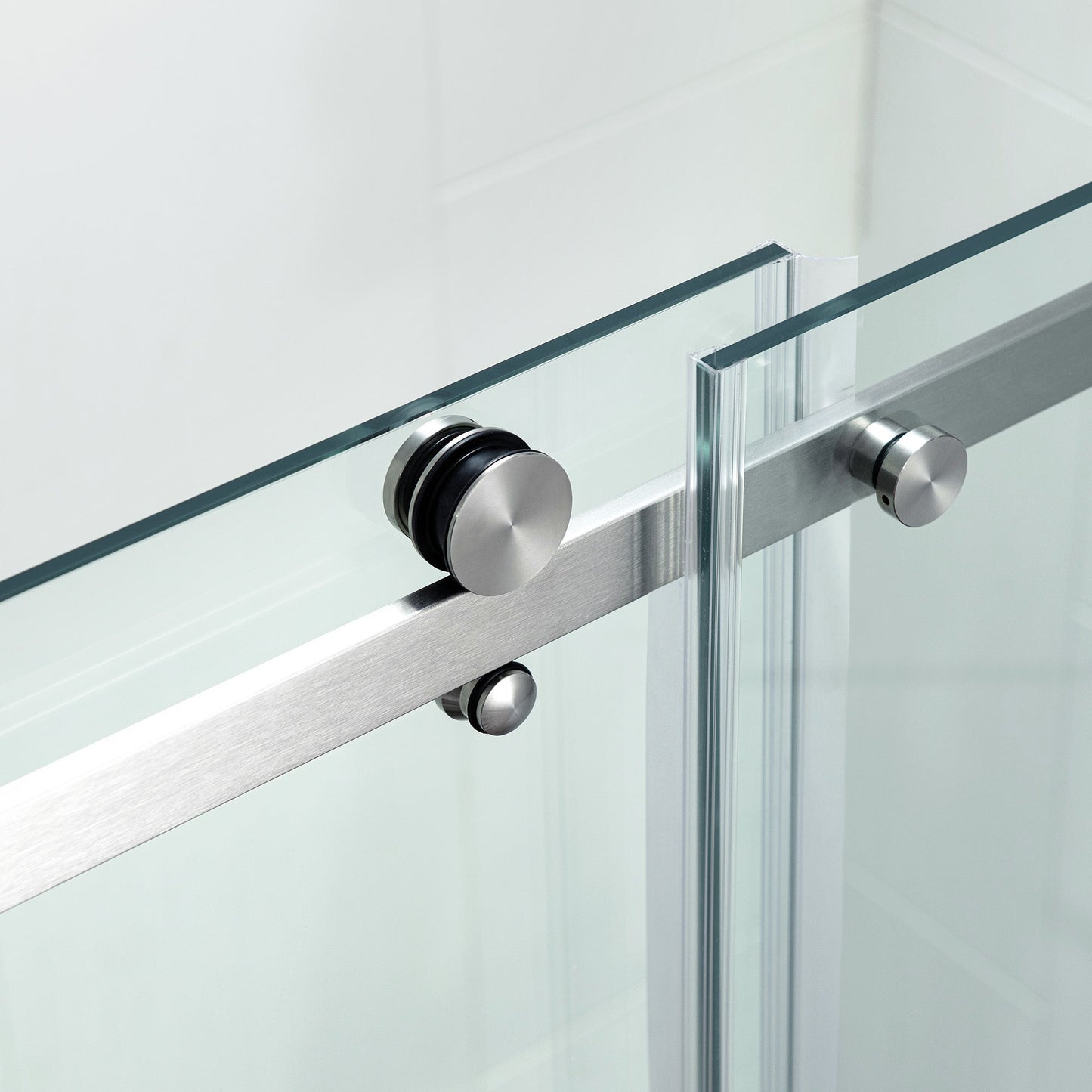 WOODBRIDGE Frameless Single Sliding Shower Doors, 44-48" Width x 76" Height with 5/16"(8mm) Clear Tempered Glass and Explosion-Proof Film