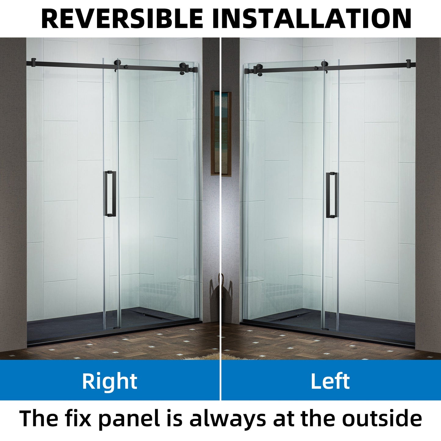 WOODBRIDGE Frameless Single Sliding Shower Doors, 44-48" Width x 76" Height with 5/16"(8mm) Clear Tempered Glass and Explosion-Proof Film