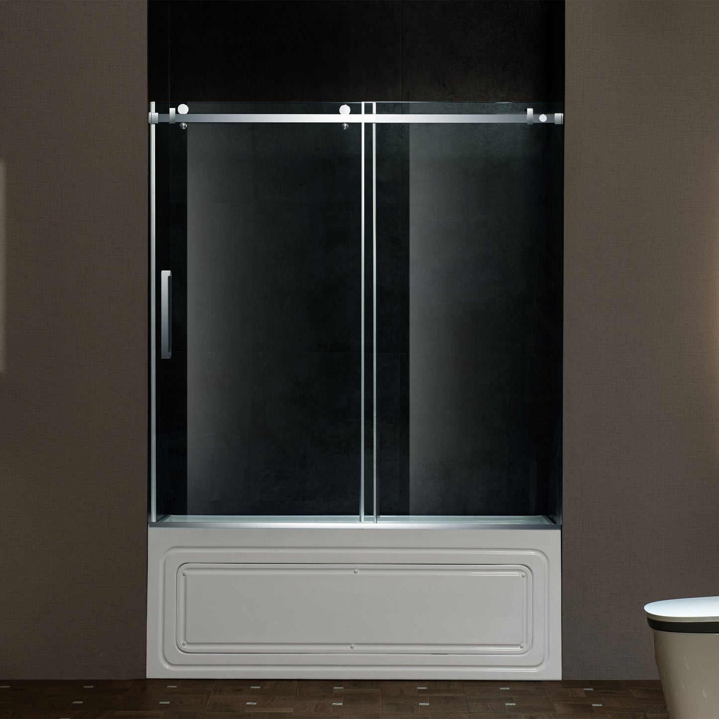 WOODBRIDGE Frameless Single Sliding Shower Doors, 56-60" Width x 62" Height with 5/16"(8mm) Clear Tempered Glass and Explosion-Proof Film