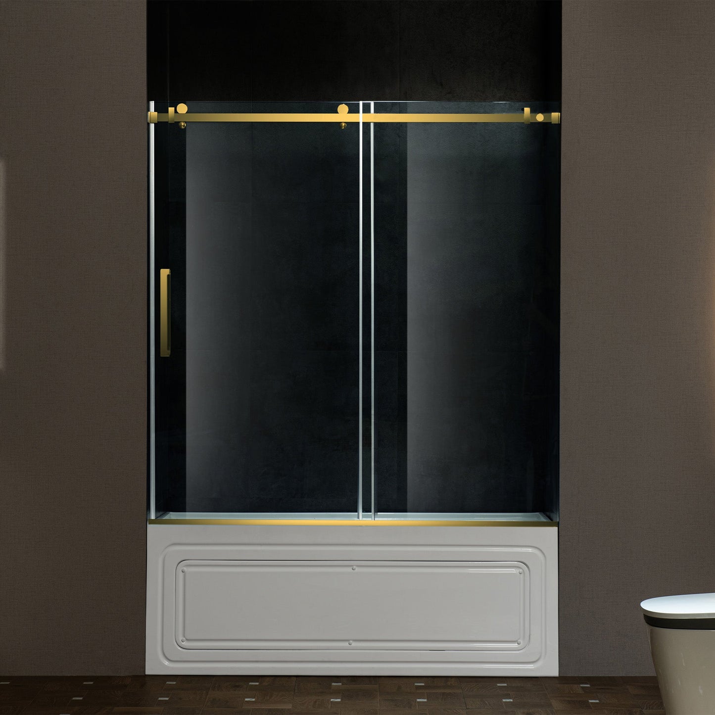 WOODBRIDGE Frameless Single Sliding Shower Doors, 56-60" Width x 62" Height with 5/16"(8mm) Clear Tempered Glass and Explosion-Proof Film