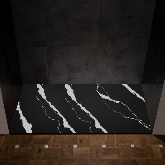 WOODBRIDGE 47.25 in L x 31.5 in W Zero Threshold End Drain Shower Base with Reversible Drain Placement, Matching Decorative Drain Plate and Tile Flange, Wheel Chair Access, Low Profile