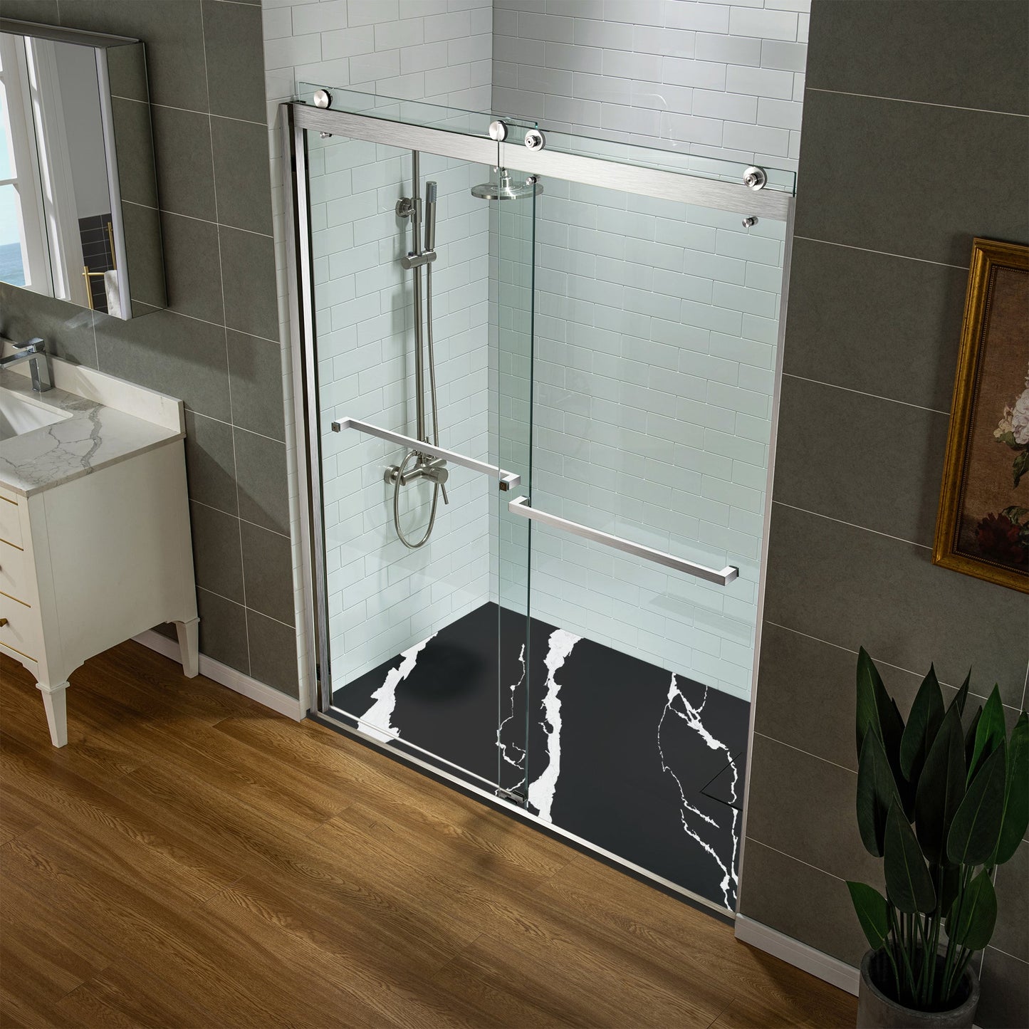 WOODBRIDGE 47.25 in L x 31.5 in W Zero Threshold End Drain Shower Base with Reversible Drain Placement, Matching Decorative Drain Plate and Tile Flange, Wheel Chair Access, Low Profile