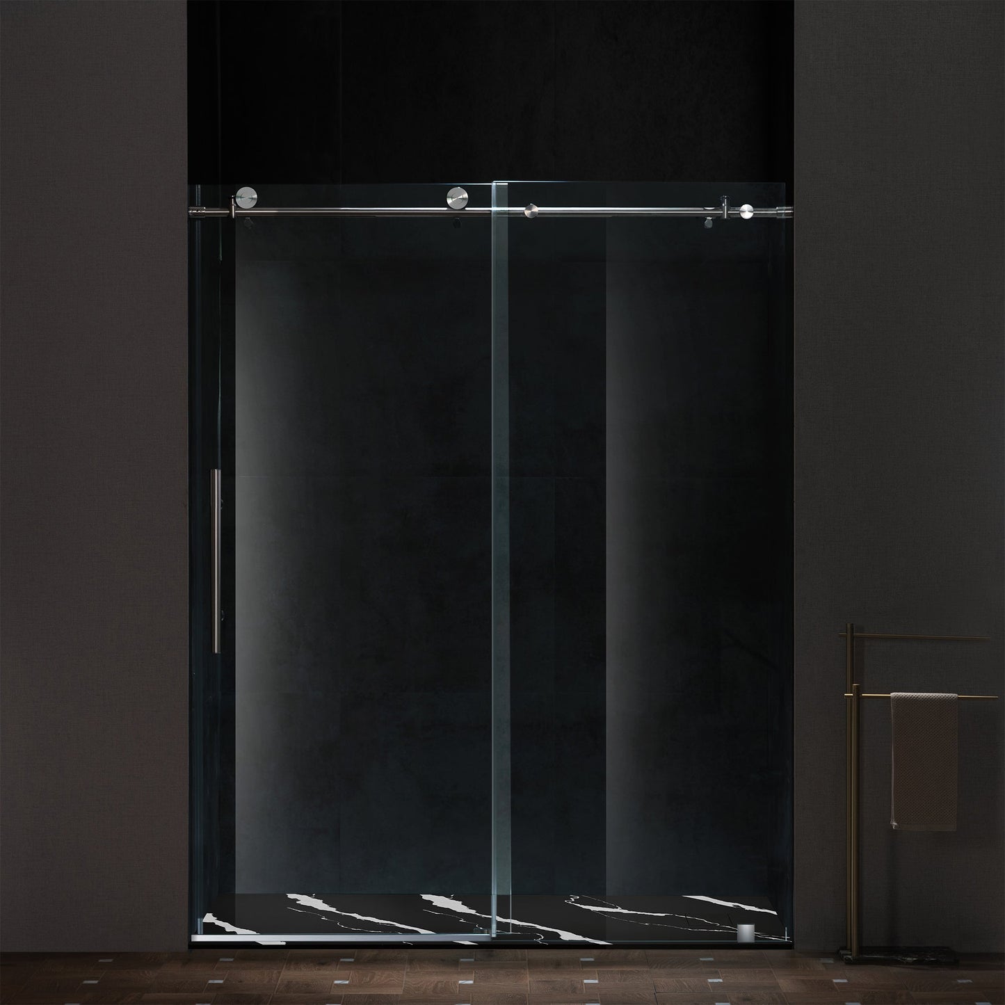 WOODBRIDGE 47.25 in L x 31.5 in W Zero Threshold End Drain Shower Base with Reversible Drain Placement, Matching Decorative Drain Plate and Tile Flange, Wheel Chair Access, Low Profile