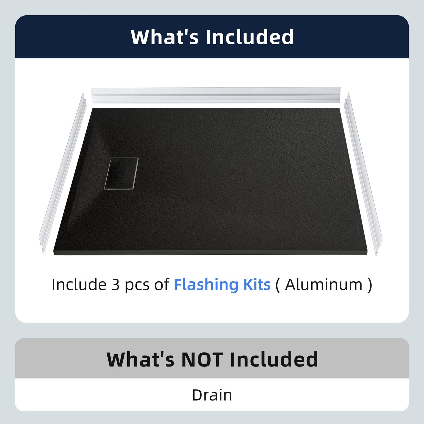 WOODBRIDGE 47.25 in L x 31.5 in W Zero Threshold End Drain Shower Base with Reversible Drain Placement, Matching Decorative Drain Plate and Tile Flange, Wheel Chair Access, Low Profile