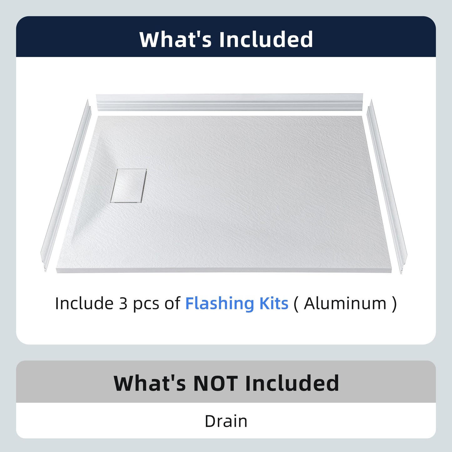 WOODBRIDGE 47.25 in L x 31.5 in W Zero Threshold End Drain Shower Base with Reversible Drain Placement, Matching Decorative Drain Plate and Tile Flange, Wheel Chair Access, Low Profile