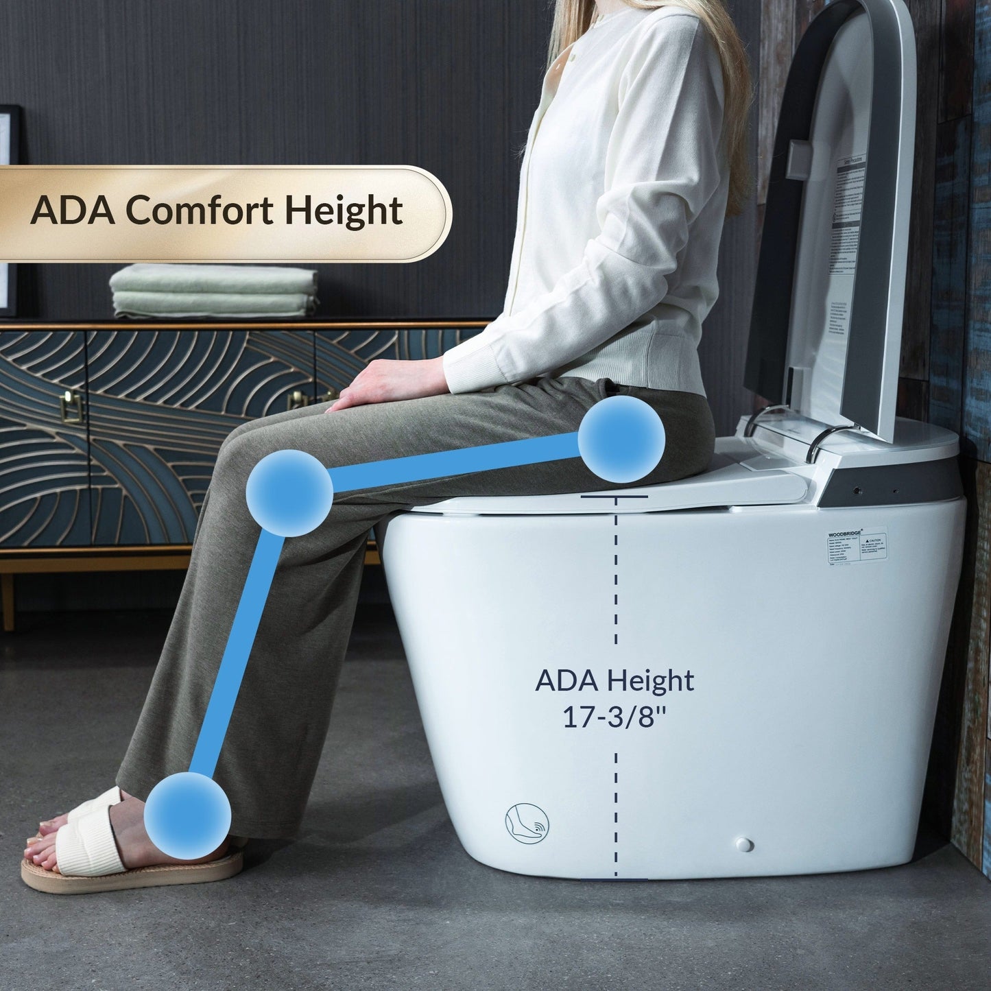 WOODBRIDGE B0931S Smart Bidet Toilet with 1.28 GPF Dual Flush Auto Open & Close, Foot Sensor Flush, Voice Control,1000 Gram Map Flushing Score, Movement Drying, LED Display, Chair Height Design and Cleaning Foam Dispenser