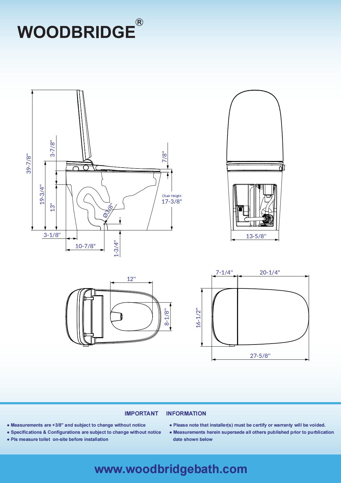 WOODBRIDGE Smart Bidet Toilet,1.28 GPF Dual Flush, Auto Open & Close, Auto Flush, Foot Sensor,1000 Gram MaP Flushing Score, Movement Drying, Heated Seat, ADA Chair Height Design and Cleaning Foam Dispenser