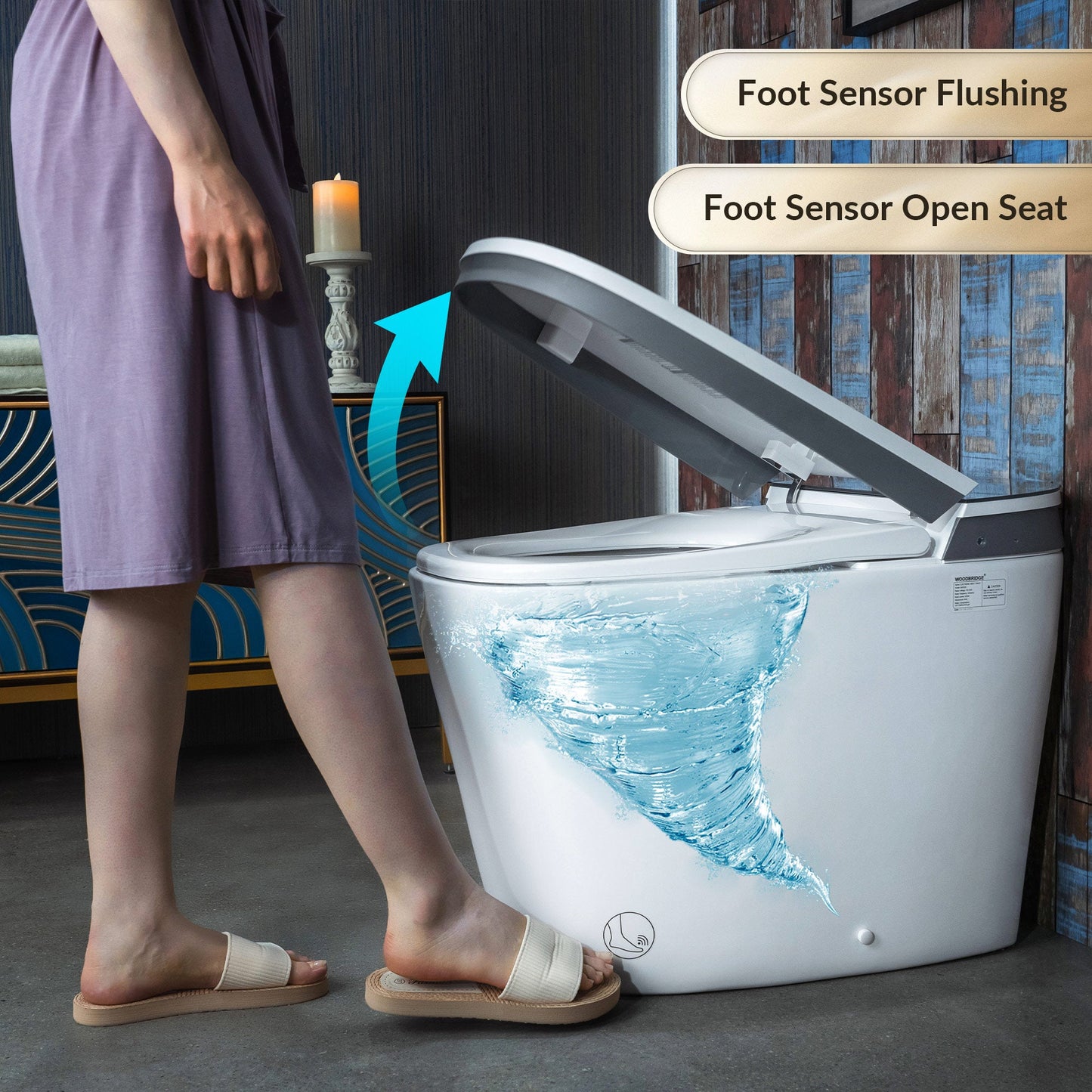WOODBRIDGE Smart Bidet Toilet,1.28 GPF Dual Flush, Auto Open & Close, Auto Flush, Foot Sensor,1000 Gram MaP Flushing Score, Movement Drying, Heated Seat, ADA Chair Height Design and Cleaning Foam Dispenser